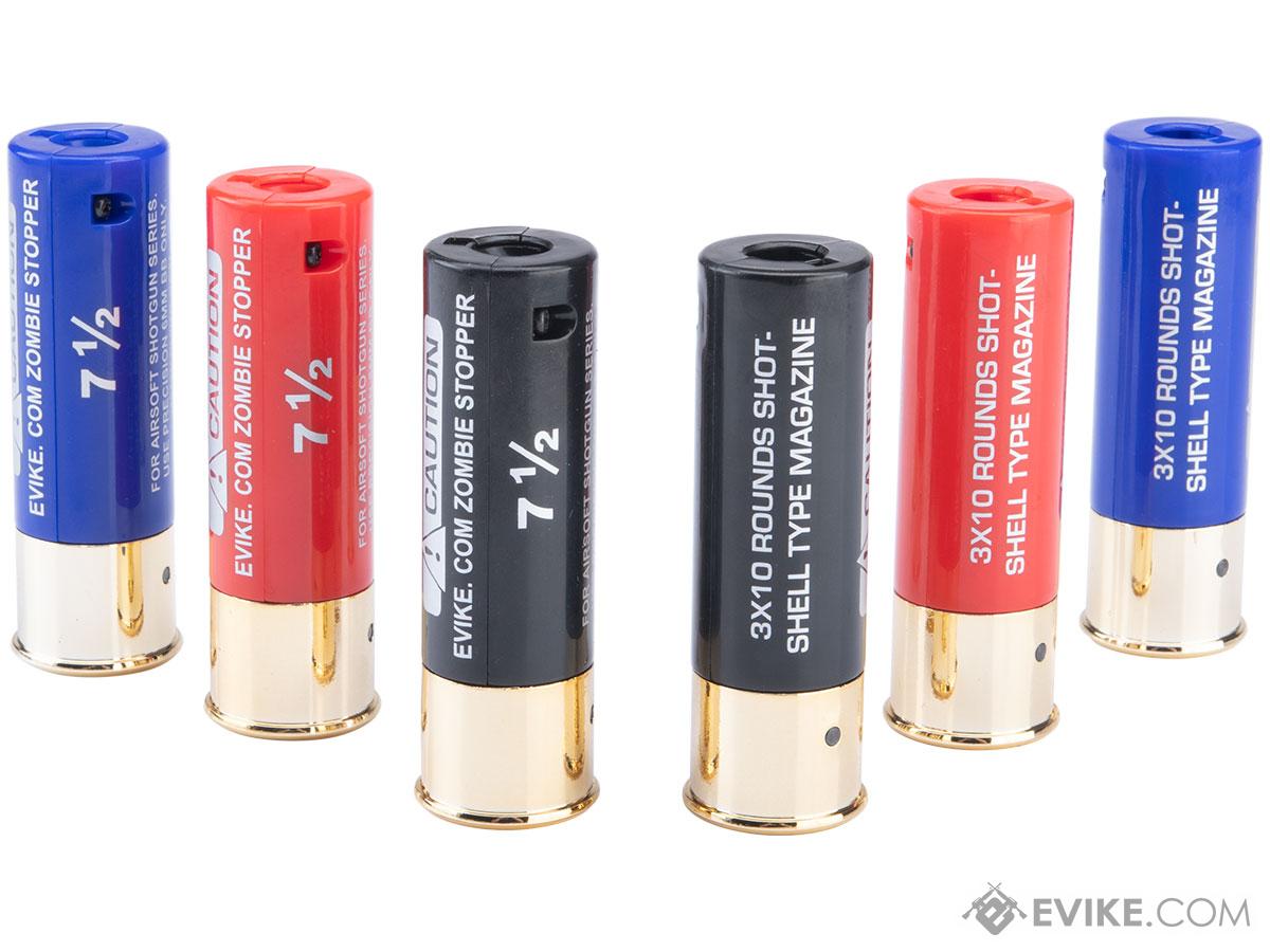 Evike Zombie Stopper 30 Round Shells for Multi & Single-Shot Airsoft Shotguns (Color: Red, Blue, Black / 6 Pack)