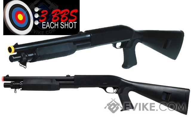 Double Eagle M3 3-Round Burst Multi-Shot Shell Loading Airsoft Shotgun (Model: Full Stock CQB)